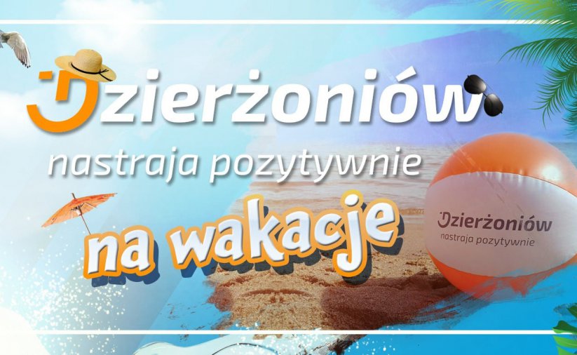 Grafika ze zdjęciem piłki i naspisem Dzierżoniów na wakacje