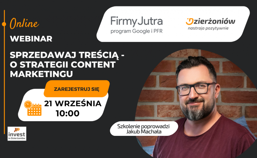 Grafika ze zdjęciem mężczyzny i informacje o dacie i miejscu webinaru