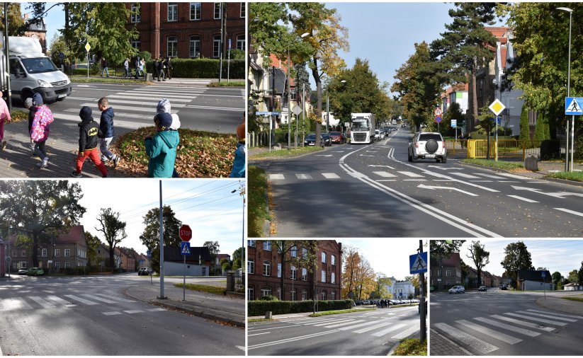 Kolaż kilku zdjęć pokazujących przejścia dla pieszych