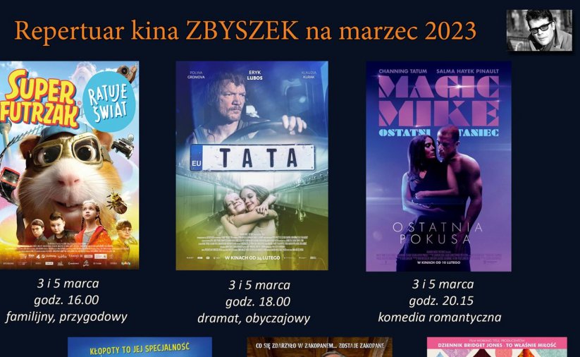 Trzy plakaty filmowe na czarnym tle