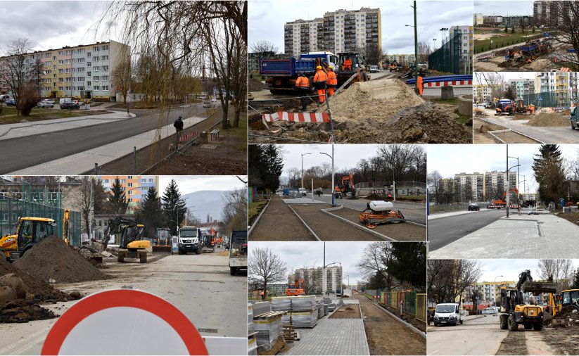 Kolaż zdjęć pkazujących częśćiowo wyremontowaną i częściowo remontowaną drogę 