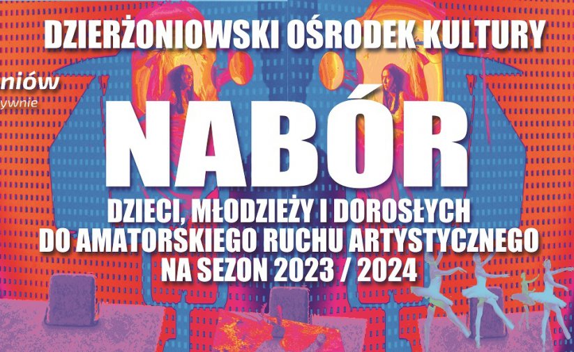 Kolorowa grafika z duzym napisem Nabór i logotypem w kształcie pegaza