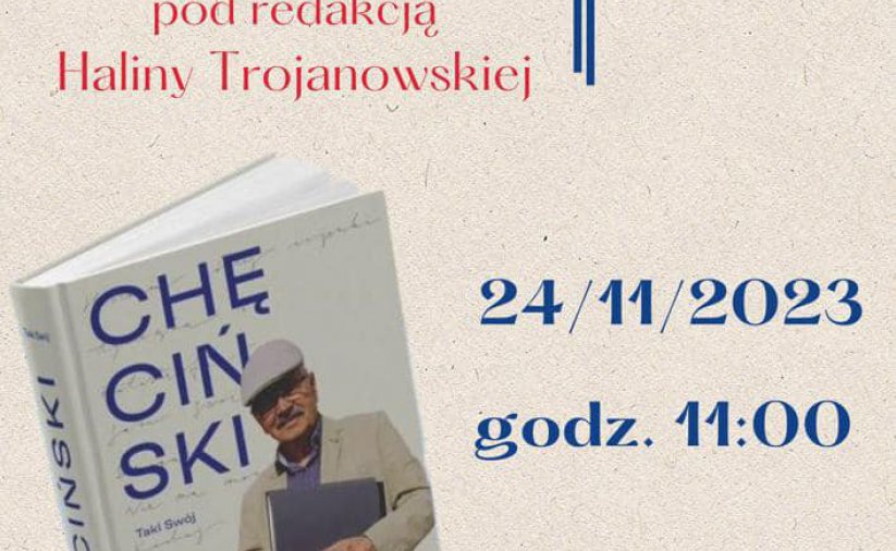 Ksiązka z mężczyzną na okładce i data spotkania promocyjnego