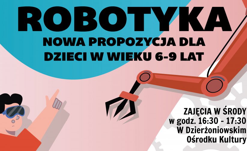 Grafika w pastelowych barwach i napis Robotyka dla dzieci w wieku 6-9 lat