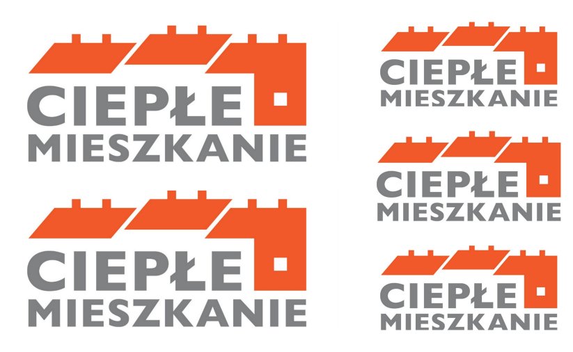 Logo programu - obrys budynku z pomarańczowym dachem i napis Ciepłe Mieszkanie