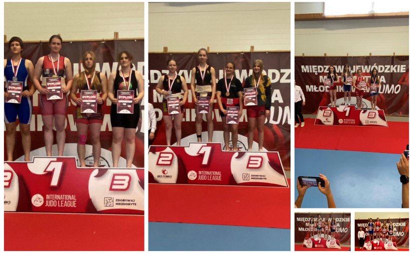 Kolaz zdjęć zwycięskich zawodniczek sumo na podium