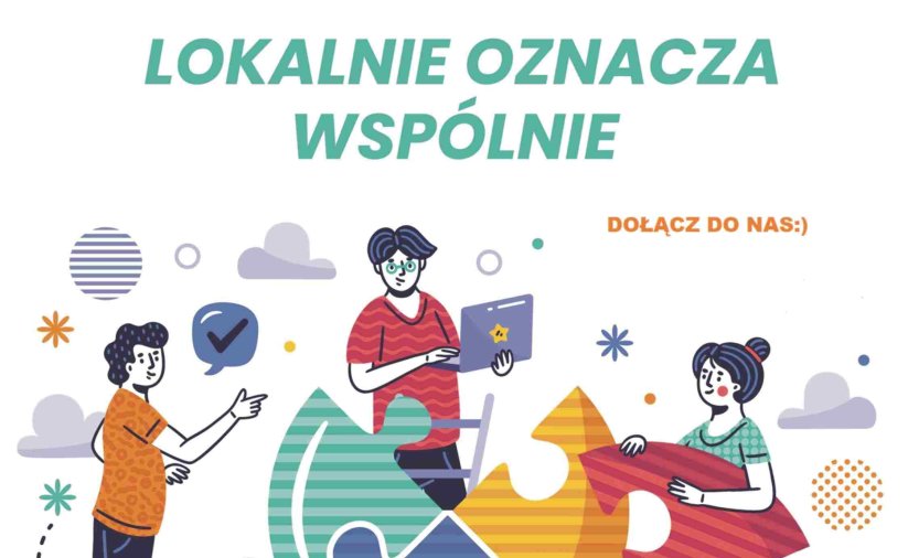 grafika kolorowi ludzie układają puzzle