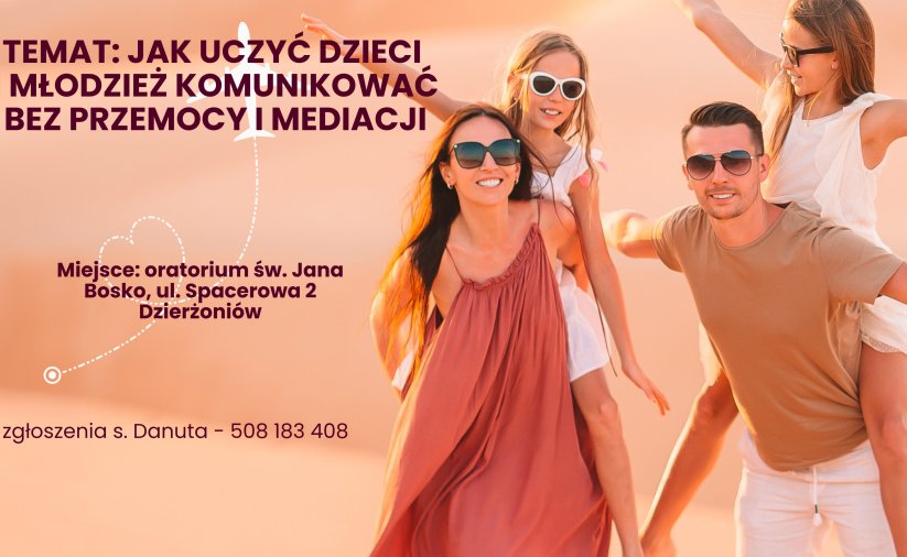 Grafika ze zdjęciem 4-osobowej rodziny i tematem warsztatów