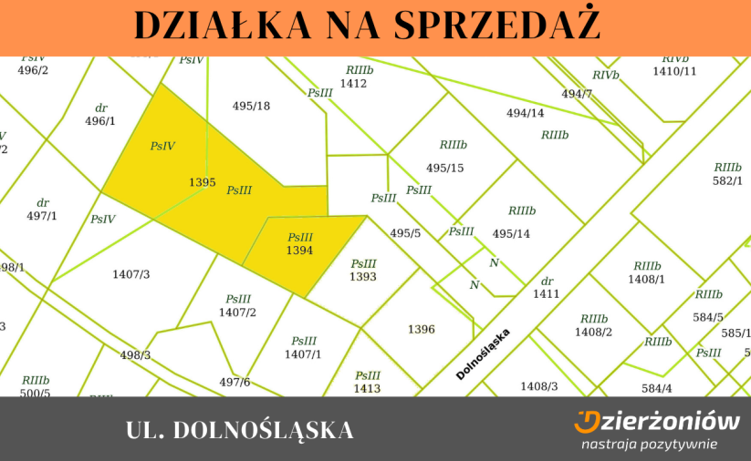 Mapka z zaznaczoną działką przeznaczoną do sprzedaży