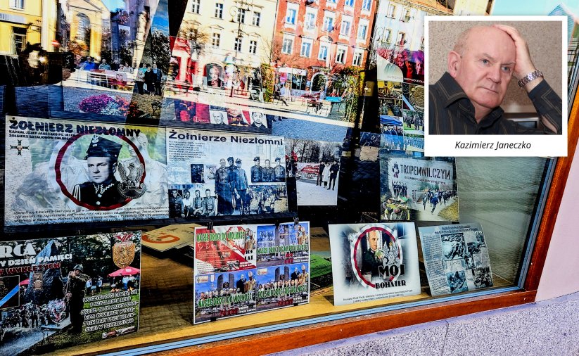 Zdjęcie wystawy w Oknie Artystycznym. Na ekspozycji widoczne fotografie patriotyczne