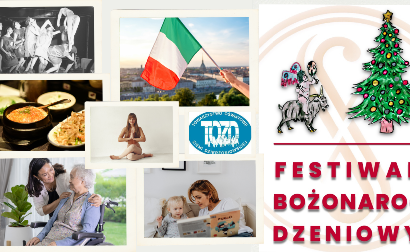 Kolaż zdjęć z tematami wykładów i logo TOZD-u