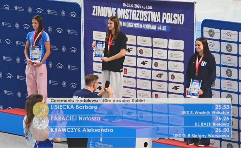 Natasza Paraciej na 2 stopniu podium podczas mistrzostw Polski w pływaniu