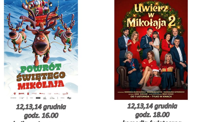 Kolaż plakatów z grudniowego repartuaru Kina Zbyszek w Dzierżoniowie