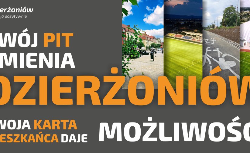 grafika z napisem Twój pit zmienia Dzierżoniów twoja karta daje możliwości