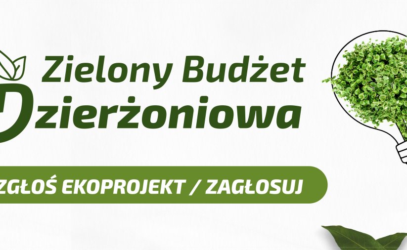 Plansza z napisem Zielony Budżet Dzierżoniowa 2026 i żarówką z roślinami w środku