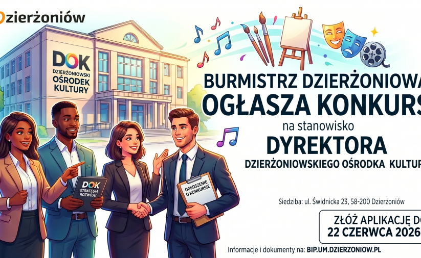 grafika ilustrująca konkurs na dyrektora DOK-u