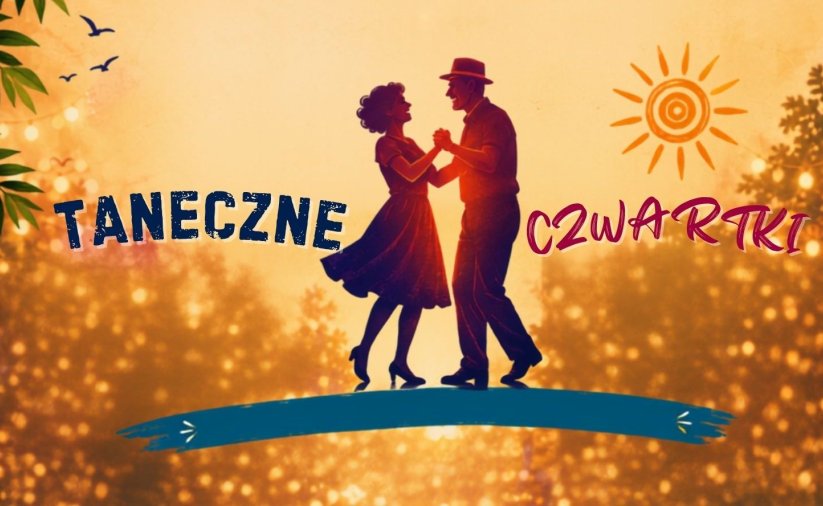 Rysunek tańczącej pary seniorów na złotym tle