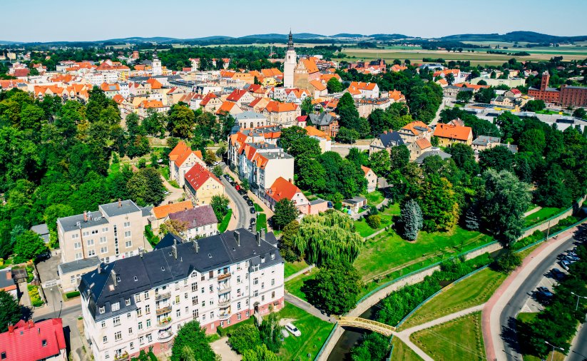 Fragment Dzierżoniowa z lotu ptaka