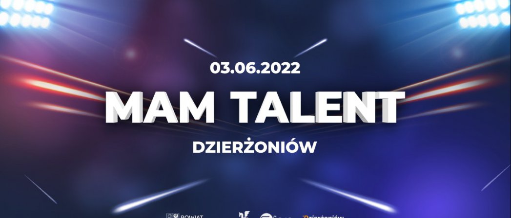 Grafika z fioletowym tłem i napisem Mam talent