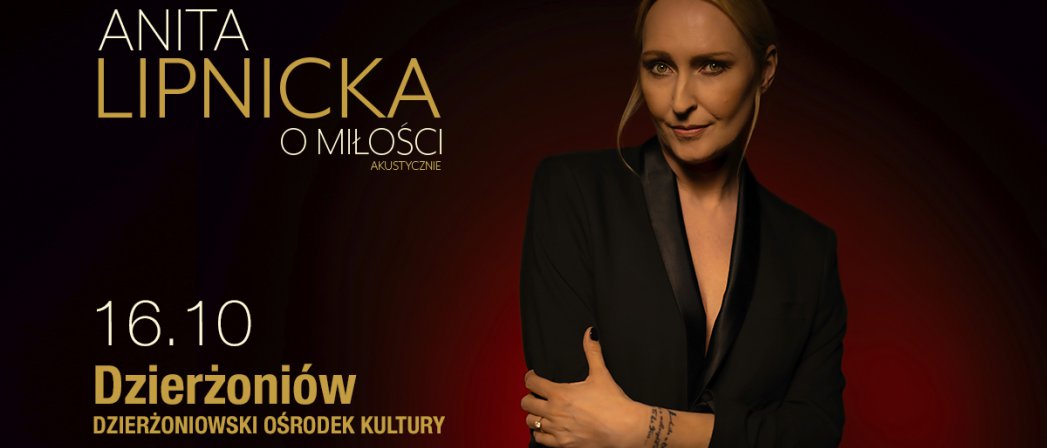 Zdjecie artystki na ciemnym tle i napis Anita Lipnicka