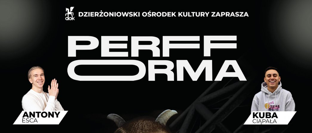 Plakat z ciemnym tłem i zdjęciem artysty