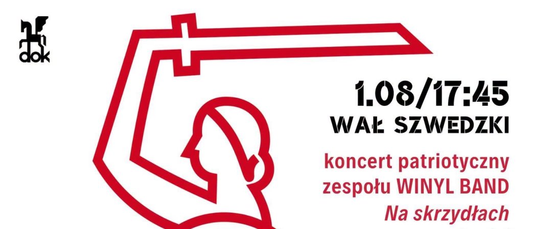 plakat z warszawską syrenka i zaproszeniem na koncert 1 sierpnia na Wał Szwedzki w Dzierżoniowie
