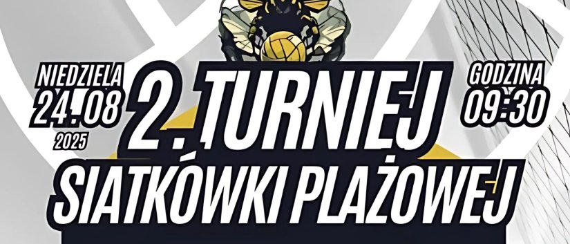 Napis 2 Turniej Siatkówki Plażowej na tle rysunku piłki do siatkówki