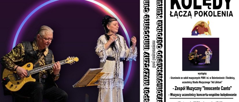 Kolaż zdjęcia zespołu Innocente Canto i plakatu wydarzenia