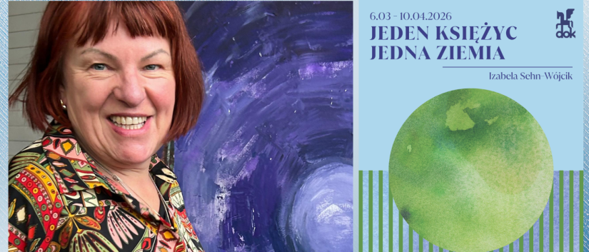 Kolaż zdjęcia autorki i plakatu z jabłkiem na pierwszym planie